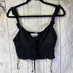 Urban Outfitters Black Tie Front Crop Top Medium